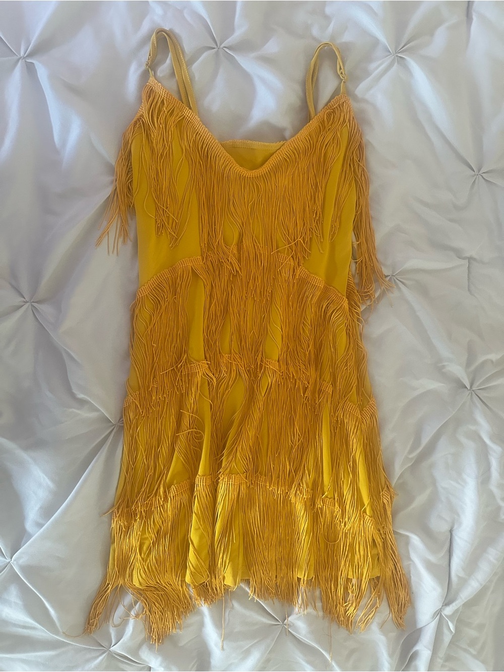 Fringe Layered Gold Mini Dress - Women's Party Dress - Picture 4 of 4